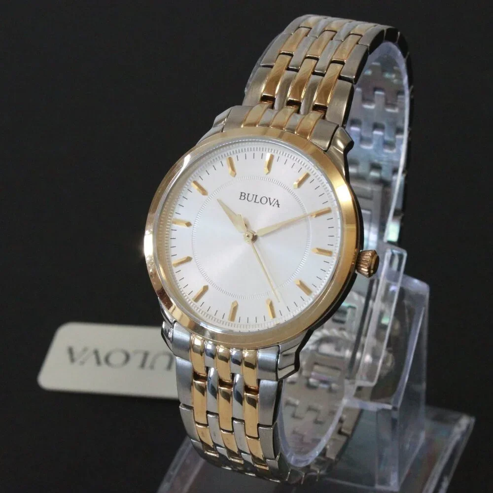 Bulova Ladies Classic Quartz Watch Two Tone Finish Raised Indices Bracelet 32mm